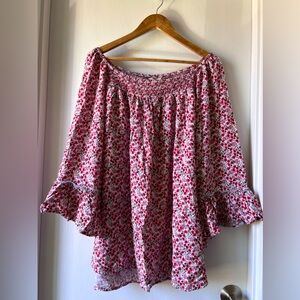 Pink Floral Print Flowy Tunic/Blouse 🌸🌺 Terra &Sky, 3XL 💖